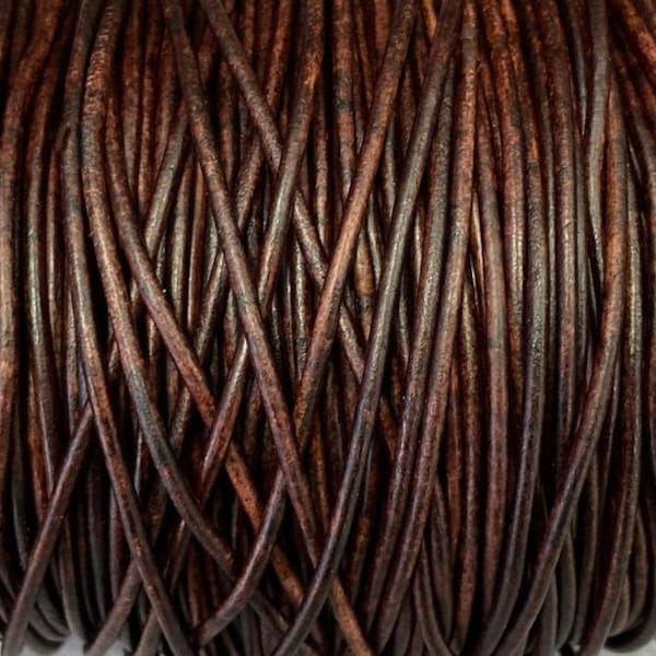 1.5mm Natural Dark Antique Brown Leather Cord 1.5mm Premium European Leather, LCR1.5 - Natural Dark Antique Brown 49P