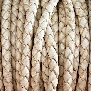 4mm Natural Bolo Braided Leather Cord Premium German Quality Smooth and Flexible All Leather By The Yard  LCBR - 4  Natural #B