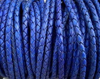 5mm Royal Blue Bolo Braided Leather Cord By The Yard Made In India LCBR- 5  Royal Blue #24