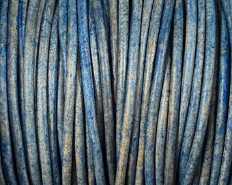 2mm Natural Blue Round Leather Cord, Premium European Leather 2mm Leather Cord By The Yard LCR2 - Natural Blue #78P