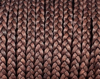 7mm Flat Braided Leather Cord - Dark Antique Brown - By the Yard - 7mm Braided Leather - LCF5 - #20 Dark Antique Brown 7mm