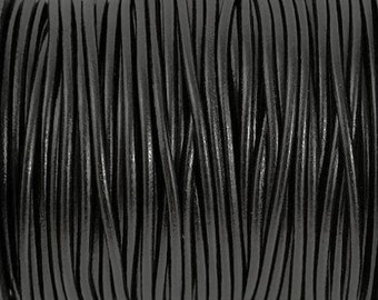 1.5mm Black Round Leather Cord Premium European Leather LCR1.5 - Shine Black #89P