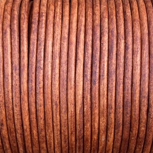 3mm Round Leather Cord - Antique Cognac - Premium leather Cord - By The Yard - LCR3 - Antique Cognac #52