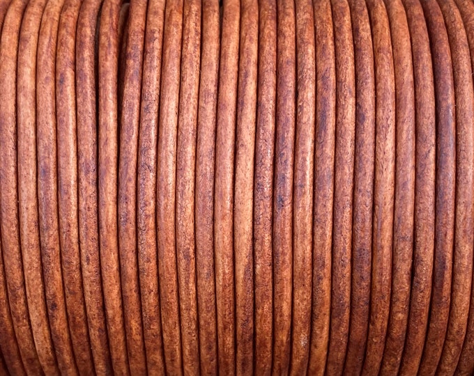 3mm Round Leather Cord - Antique Cognac - Premium leather Cord - By The Yard - LCR3 - Antique Cognac #52