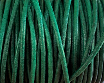2mm Sea Green Natural Round Leather Cord, 2mm Round Leather Cord Sea Green Natural #28
