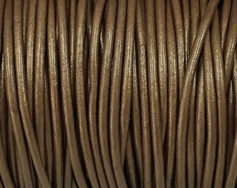 1.5mm Round Leather Cord, Golden Brown Metallic, By The Yard Genuine Indian Leather  - LCR15 - Golden Brown Metallic #99