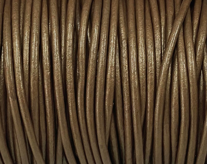 2mm Round Leather Cord, Golden Brown Metallic, By The Yard Genuine Indian Leather  - LCR2 - Golden Brown Metallic #16