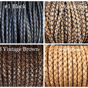 6mm Bolo Braided Leather Cord 16 Colors By The Yard Distressed Natural 6mm Round Braided Leather Cord image 2