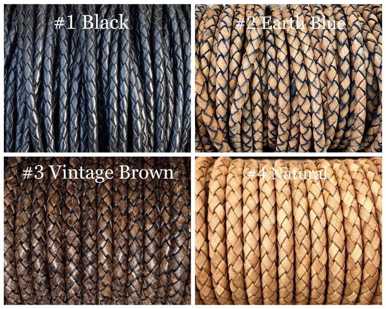 6mm Bolo Braided Leather Cord 16 Colors By The Yard Distressed Natural 6mm Round Braided Leather Cord image 2