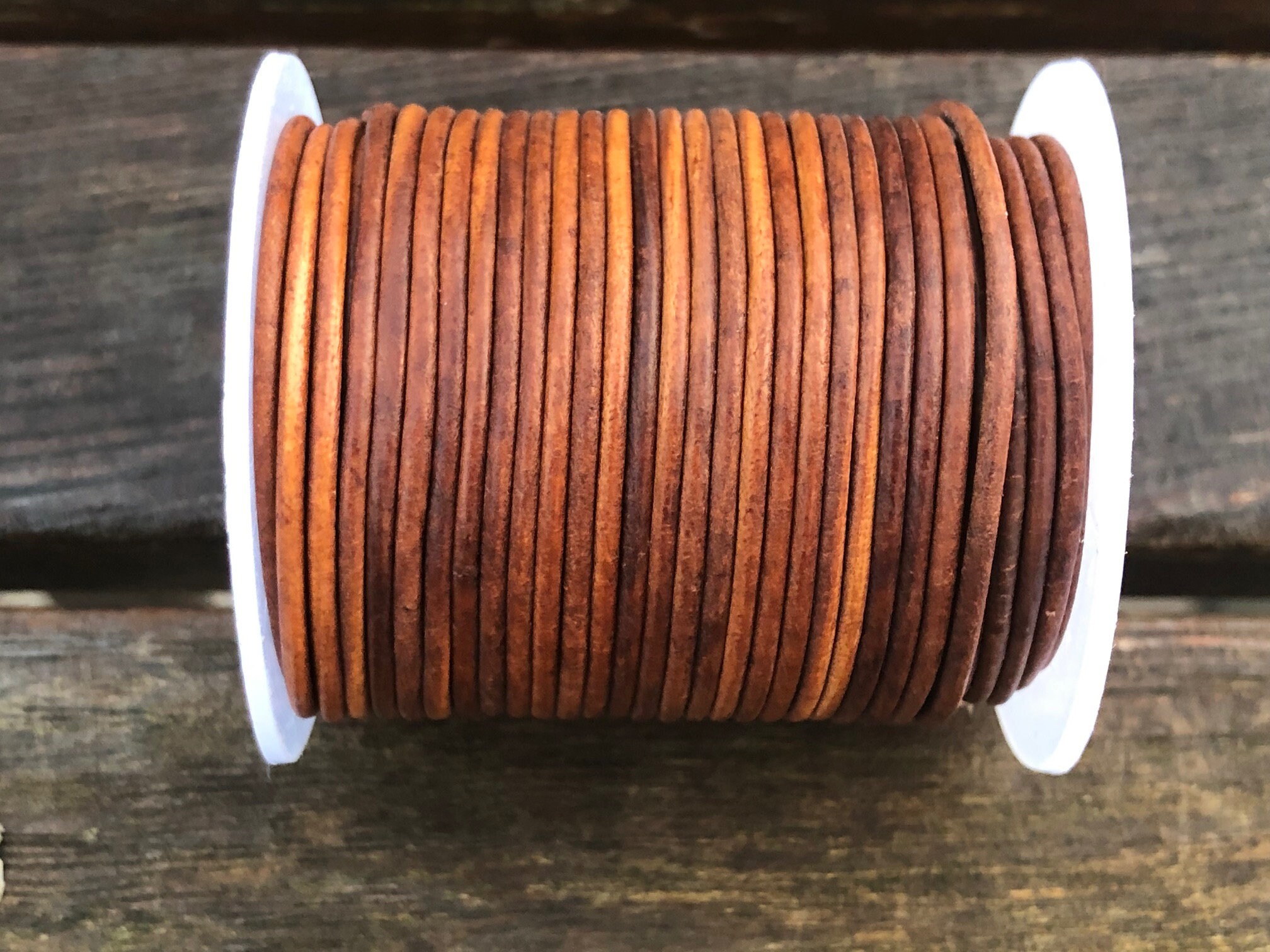 2mm Round Leather Cord Antique Cognac A Brown Two Tone Antique