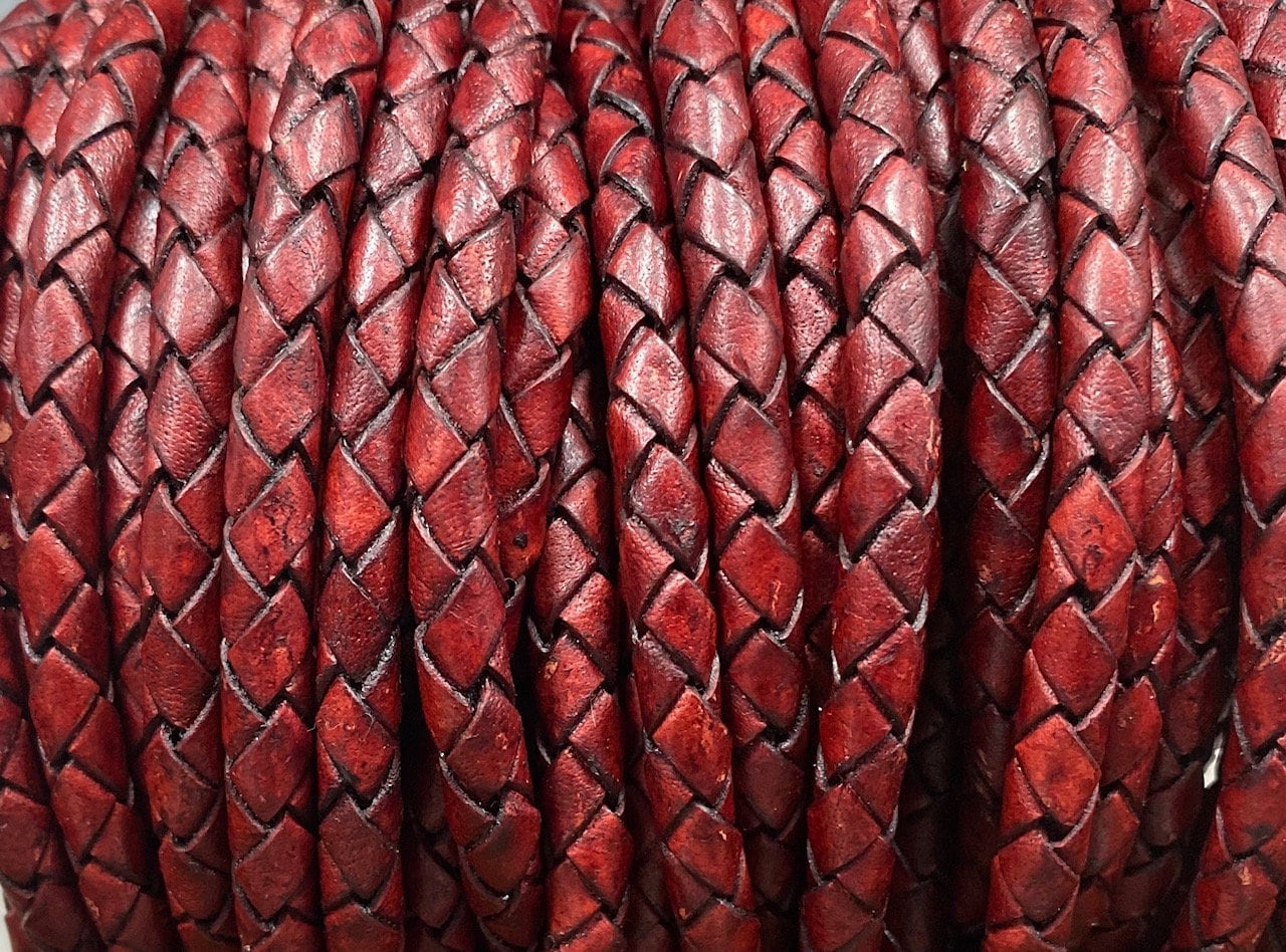 6mm Braided Leather 6.5mm Antique Red Bolo Braided Leather Cord by