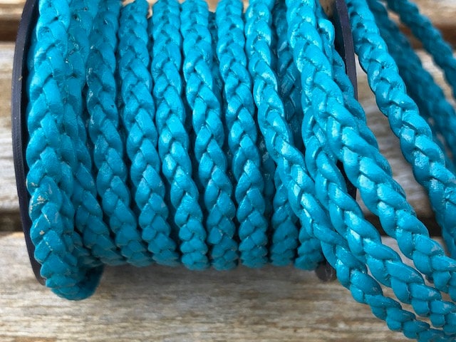 LCF5-7 5mm Flat Braided Leather Cord One Yard Cerulean Free Shipping