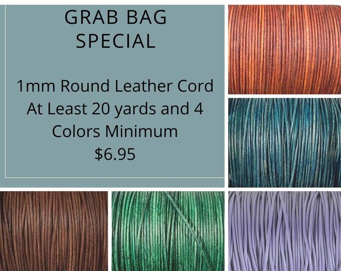 1mm Round Leather Cord - Grab Bag Special - You Get 20 Yards Minimum and a Minimum of 4 Colors