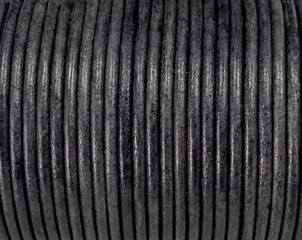 2mm Round Leather Cord - Gray Distressed - 2mm Round Leather Cord LCR2 - 2mm Leather Cord - Gray Distressed #10