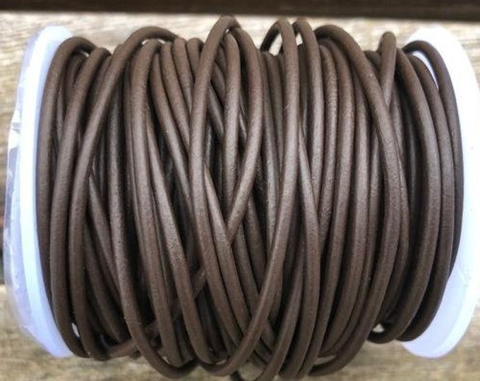 2mm Premium European Coffee Brown 2mm Round Leather Cord By The Yard 2mm Dark Brown Leather Cord  - LCR2 - Coffee Brown #24