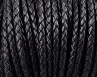 6mm Black Bolo Braided Leather Cord By The Yard Made In India LCBR- 6 Black #2