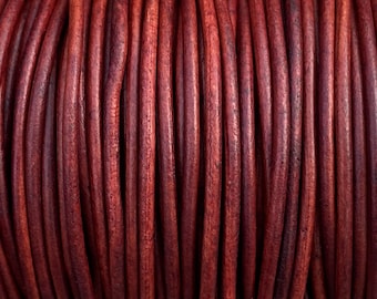2mm Round Leather Cord - Brick Red - A Reddish Brown Leather Cord - Premium Leather Cord LCR2 - Brick Red #7