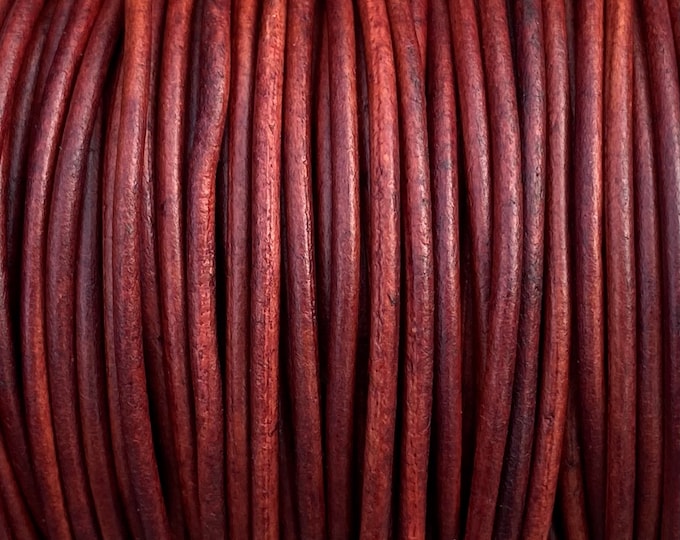 2mm Round Leather Cord - Brick Red - A Reddish Brown Leather Cord - Premium Leather Cord LCR2 - Brick Red #7