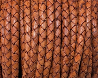 5mm Natural Light Brown Bolo Braided Leather Cord By The Yard Made In India 5mm Natural Light Brown #22