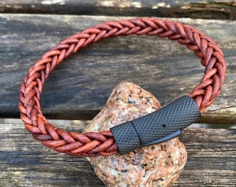 Mens Leather Bracelet, 8mm Premium Square Braided 8 Ply European Leather, Mens Bracelet, Masculine Leather Bracelet, Christmas Gift