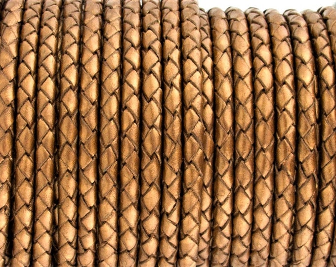 4mm Bolo Braided Leather - Bronze Metallic - 4mm Bolo Braided Leather Cord  By The Yard - LCBR 4 Bronze Metallic #21