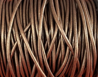 3mm Round Leather Cord - Brown Metallic - 3mm Premium Round Leather Cord LCR3 - 3mm Metallic Brown #30