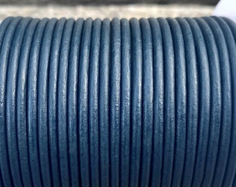 2mm Dark Blue Leather Cord, 2mm Natural Leather Cord Premium Natural Leather, LCR2 - Dark Blue #30