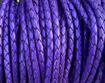 4mm Violet Natural Bolo Braided Leather Cord By The Yard Made In India LCBR- 4  Violet Natural #23