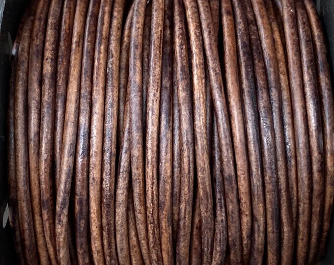 2mm Dark Espresso Brown Round Leather Cord, Premium European Leather 2mm Round Leather Cord, By The Yard LCR2 - 2mm Dark Espresso Brown #72