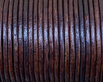 2mm Dark Antique Brown Shiny Round Leather Cord, Premium Quality Supple Leather Cord - LCR2 - 2mm Dark Antique Brown #69