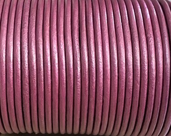 2mm Round Leather Cord, Metallic Pink, By The Yard Genuine Indian Leather  - LCR2 - Metallic Pink #39