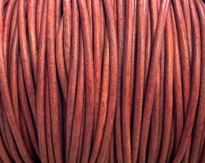 3mm Natural Cyclamen Round Leather Cord - 3mm Premium European Leather Cord By The Yard - LCR3 - Natural Cyclamen #63