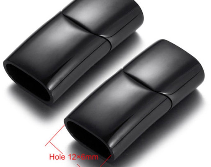 Flat Black Magnetic Clasp, Brushed Stainless Steel Magnetic Clasp, Jewelry Clasp, 12x6mm Hole Size Magnetic Clasp MC-121