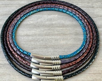 3mm Braided Leather Necklace, Premium European Leather Cord Necklace, Stainless Steel Clasp, Braided Leather Necklace, FREE SHIPPING