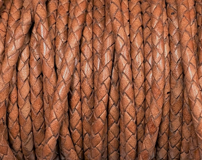 3mm Braided Leather - Premium Natural Light Brown - Bolo Braided Leather Cord  By The Yard - LCBR - 3  Natural Light Brown #D