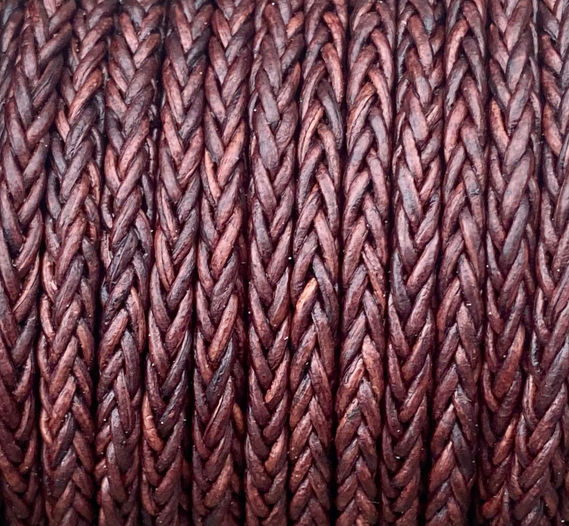 4mm Natural Antique Brown Square Braided Bolo Leather Cord - By The Foot -  8 Strand Braided Cord LCBR - 4 Nat. Antique Brown #G