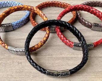 Mens Leather Bracelet, Flat Braided Leather Bracelet,  Mens Jewelry, Mens Gift, Women's Bracelet Gift Under 20 CS-167 Blacken