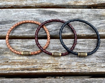 Thin Braided Leather Bracelet With Brass Clasp For Men and Women 9 Colors CS-19