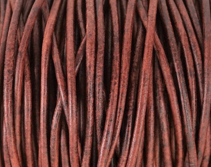 3mm Natural Red Brown Round Leather Cord, Premium Quality European Leather Cord By The Yard LCR3 - Natural Red Brown #67