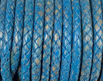 5mm Antique Ocean Blue Bolo Braided 5mm Leather Cord By the Yard / Round Leather Cord / Genuine Leather /  LCBR - Antique Ocean Blue #3