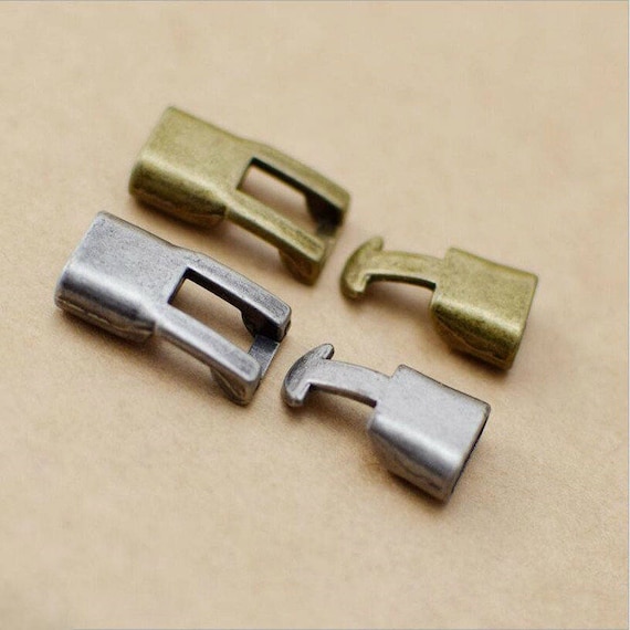 Two Sets of Interlocking Clasps in Antique Silver or Bronze Tone, 10 mm x 5mm Hook Clasp For Leather Cord, Interlocking Hook Clasp MC-3