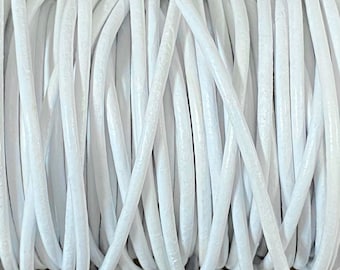 2mm Round Leather Cord, White, 2mm White Leather Cord, LCR2 - #101 White