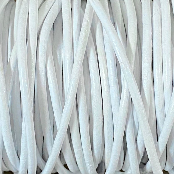 1.5mm Round Leather Cord, White, 1.5mm White Leather Cord, LCR15 - White #101