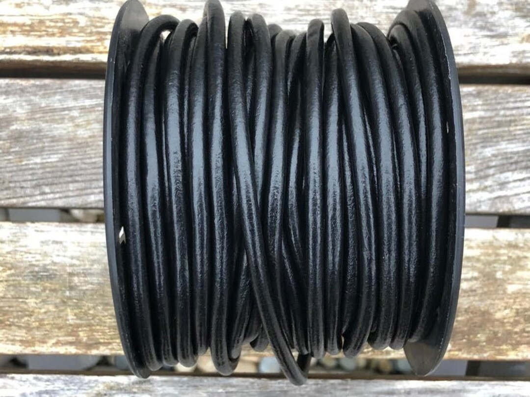 4mm Black Round Leather Cord Choker Necklace - 14K Gold Filled Clasp, Unisex, 14" - 36"