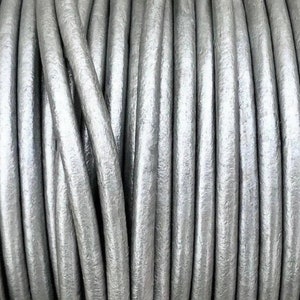 3mm Round Leather Cord - Metallic Gray - 3mm Premium Round Leather Cord LCR3 - 3mm Gray Metallic #13