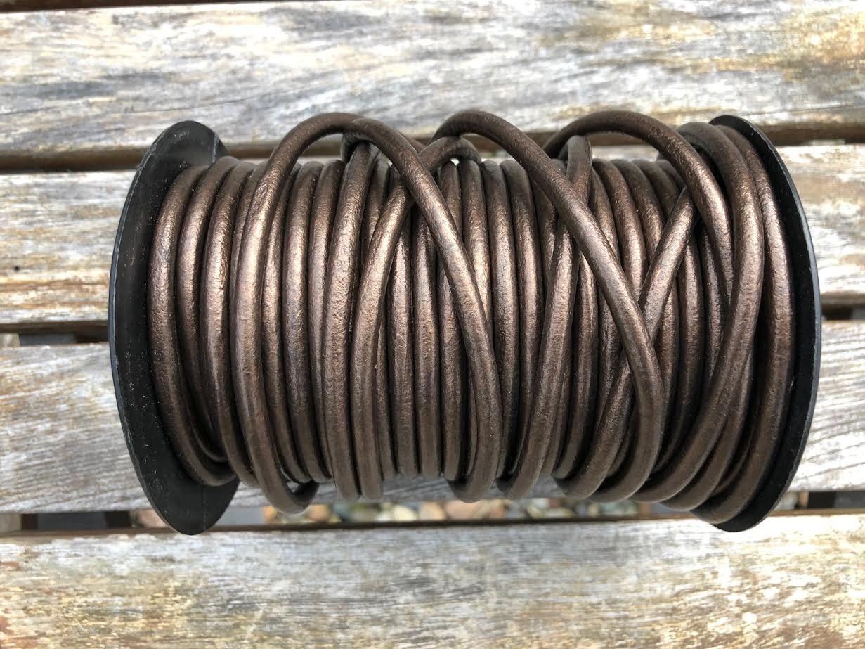 3mm Round Leather Cord - Brown Metallic - 3mm Premium Round Leather