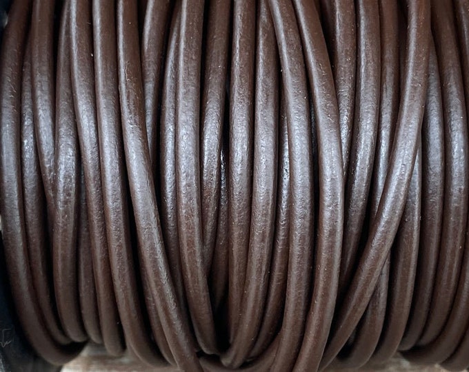 3mm Round Leather Cord - Coffee Brown -  Premium Round Leather Cord LCR3 -  Coffee Brown #48