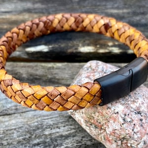 Mens Leather Bracelet, Flat Braided Leather Bracelet,  Mens Jewelry, Mens Gift, Women&#39;s Bracelet Gift Under 20 CS-101