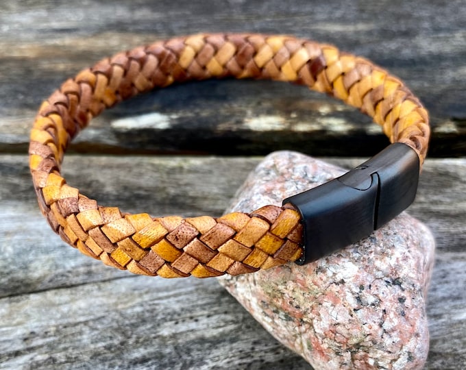 Mens Leather Bracelet, Flat Braided Leather Bracelet,  Mens Jewelry, Mens Gift, Women's Bracelet Gift Under 20 CS-101