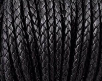 6mm black bolo braided leather cord, leather by the yard, round leather cord, black bolo leather, bracelet cord / LCBR - 6  #1 Black